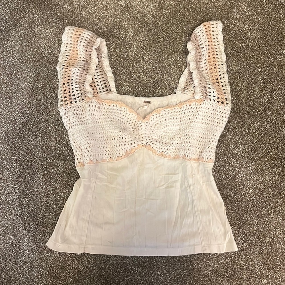 Free People Crochet Spun Sugar Top Ribbed Knit Hug Tank - Picture 3 of 8